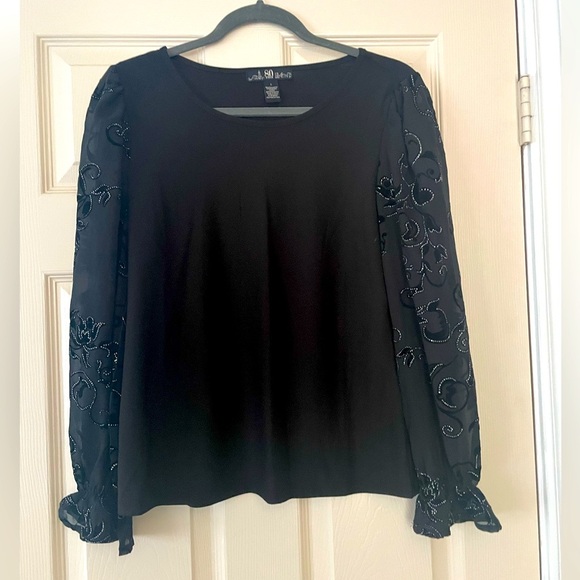Elegant Black Women's Top with Sheer Sleeves - Picture 1 of 3